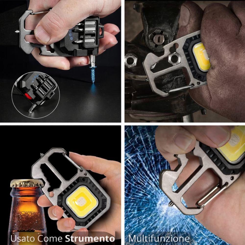  torcia led portachiavi multifunzione ricaricabile con cacciaviti e moschettone - foto 3