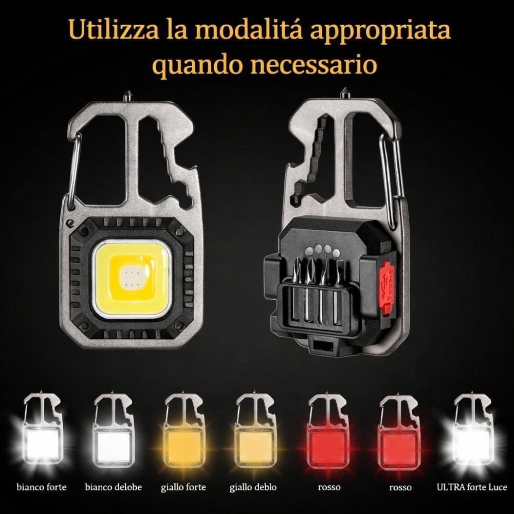  torcia led portachiavi multifunzione ricaricabile con cacciaviti e moschettone - foto 4