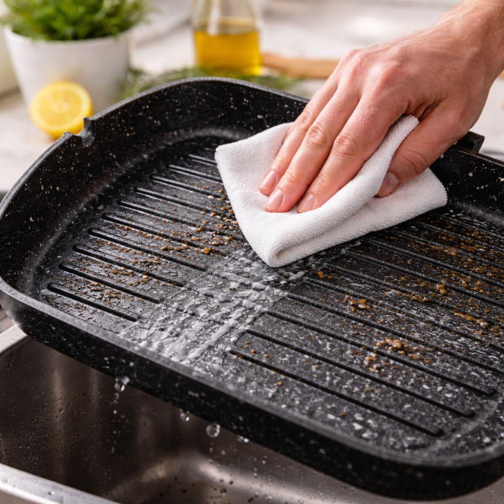  bistecchiera grill effetto barbecue stone antiaderente 36x26 cm con manico in legno - foto 5