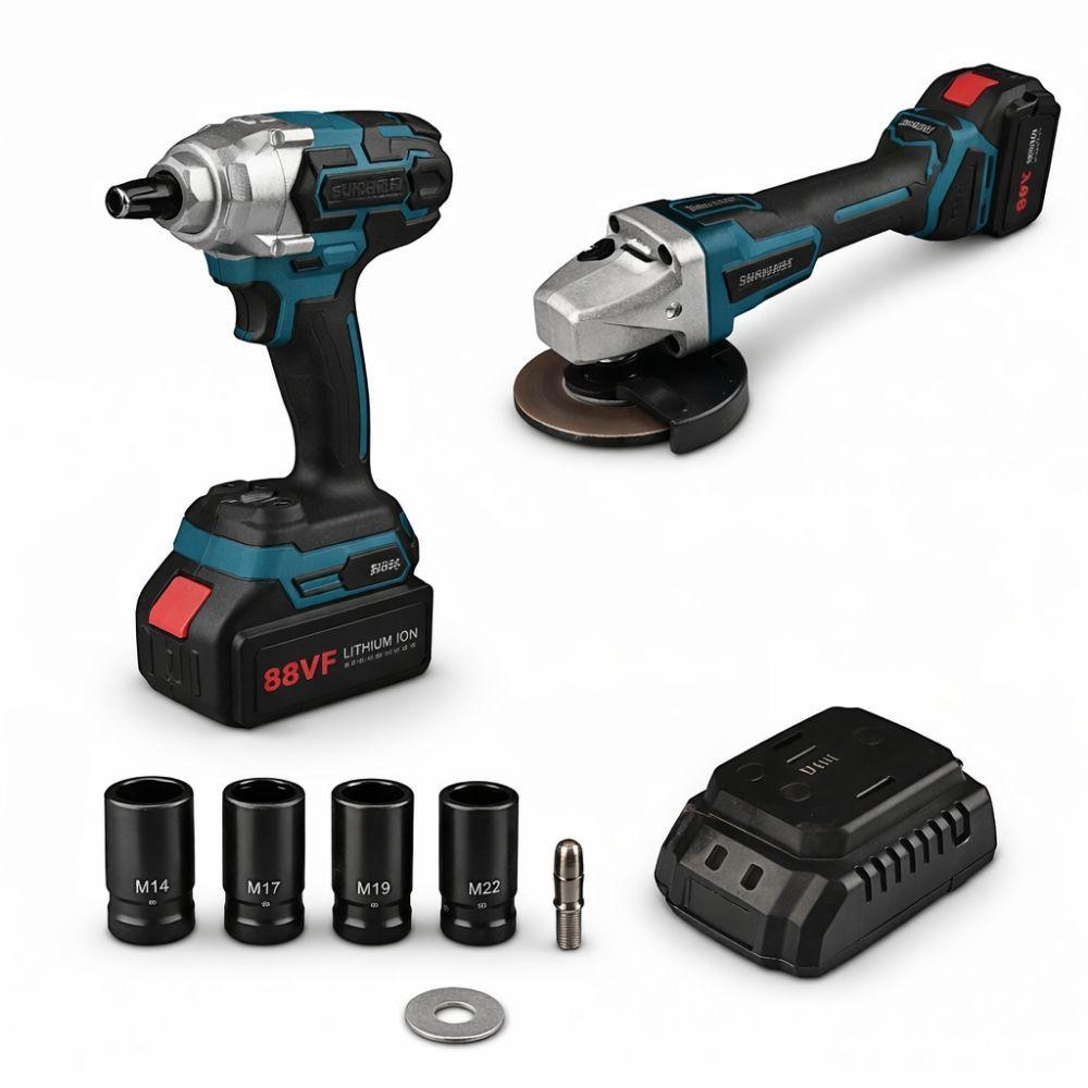  set avvitatore a impulsi e smerigliatrice angolare a batteria 88vf con accessori inclusi per lavori intensivi - foto 4