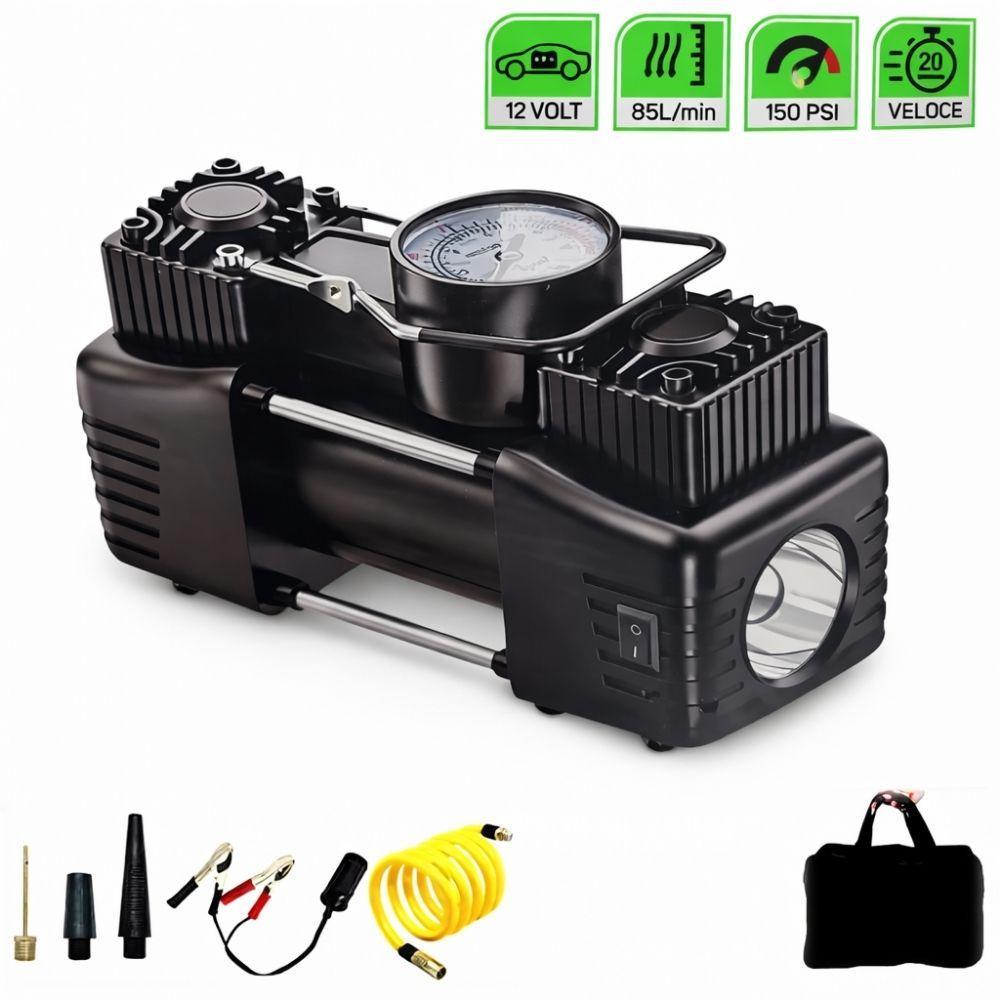  compressore aria portatile cordless 88vf 12v con manometro analogico e luce led integrata - foto 2