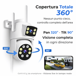 Telecamera di sorveglianza wifi esterna 360 gradi con visione notturna a colori e infrarossi ir