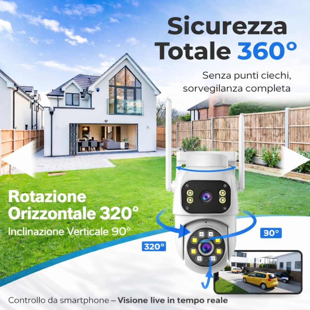  telecamera di sorveglianza wifi esterna 360° con visione notturna a colori e infrarossi ir - foto 3