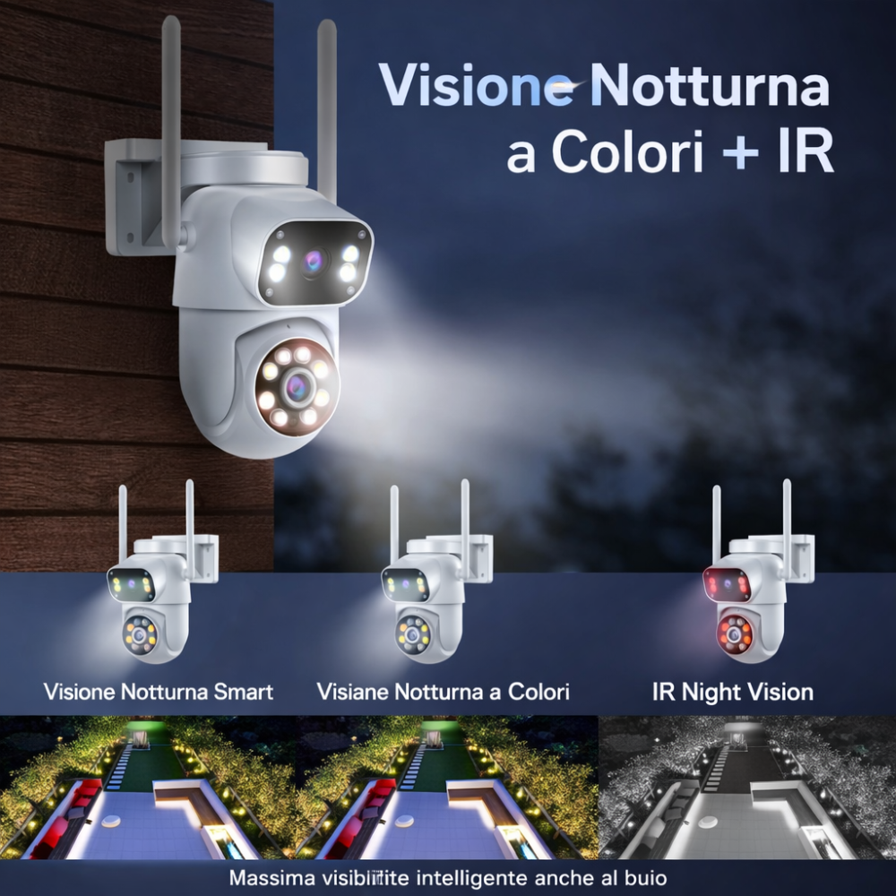  telecamera di sorveglianza wifi esterna 360° con visione notturna a colori e infrarossi ir - foto 5