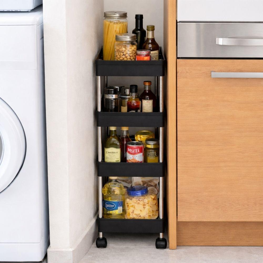  carrello salvaspazio a 4 ripiani con ruote per cucina – bagno – ripostiglio - foto 3