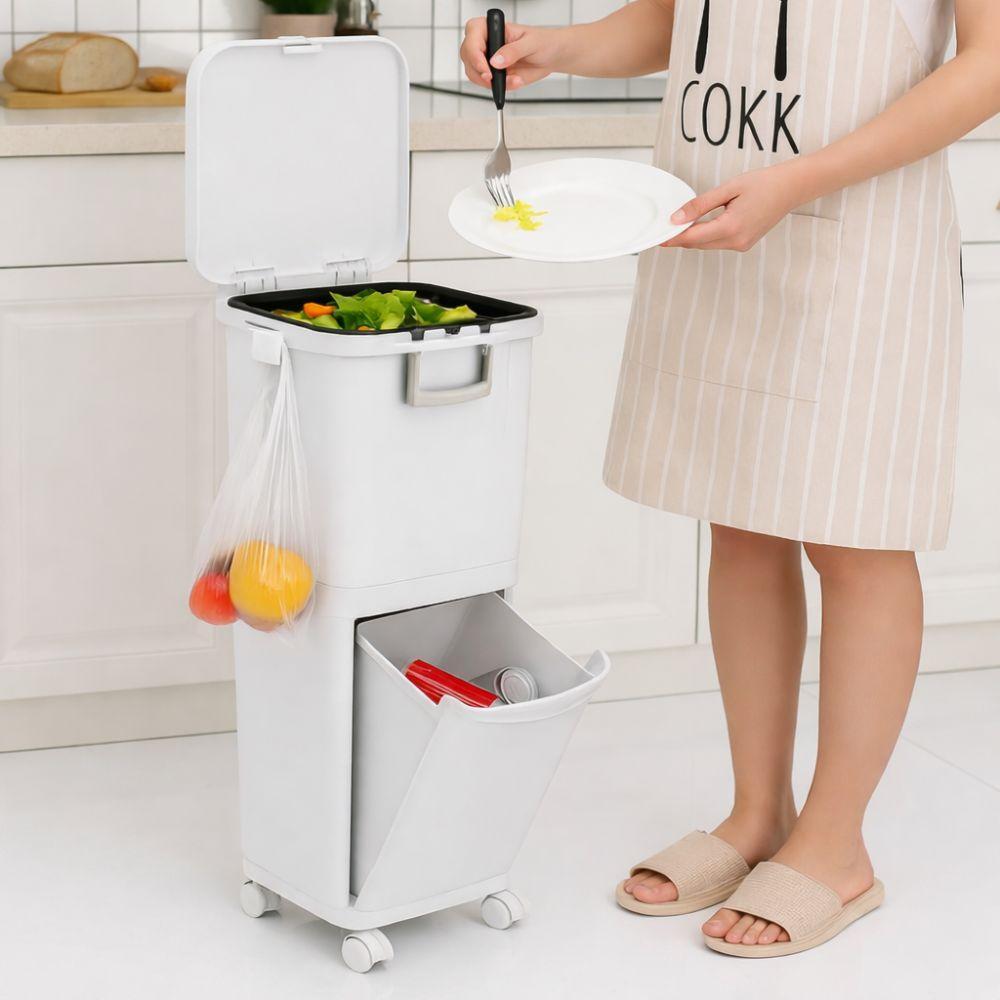  pattumiera con cassetto a ribalta, pedale e 4 ruote – design salvaspazio 26 × 36 × 76,6 cm - foto 3