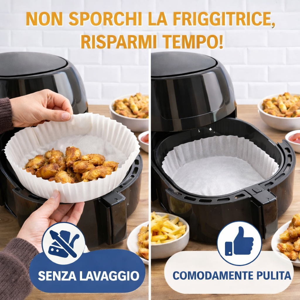 carta per friggitrice ad aria monouso 150 pezzi 23x23 cm antiaderente e antisporco - foto 5