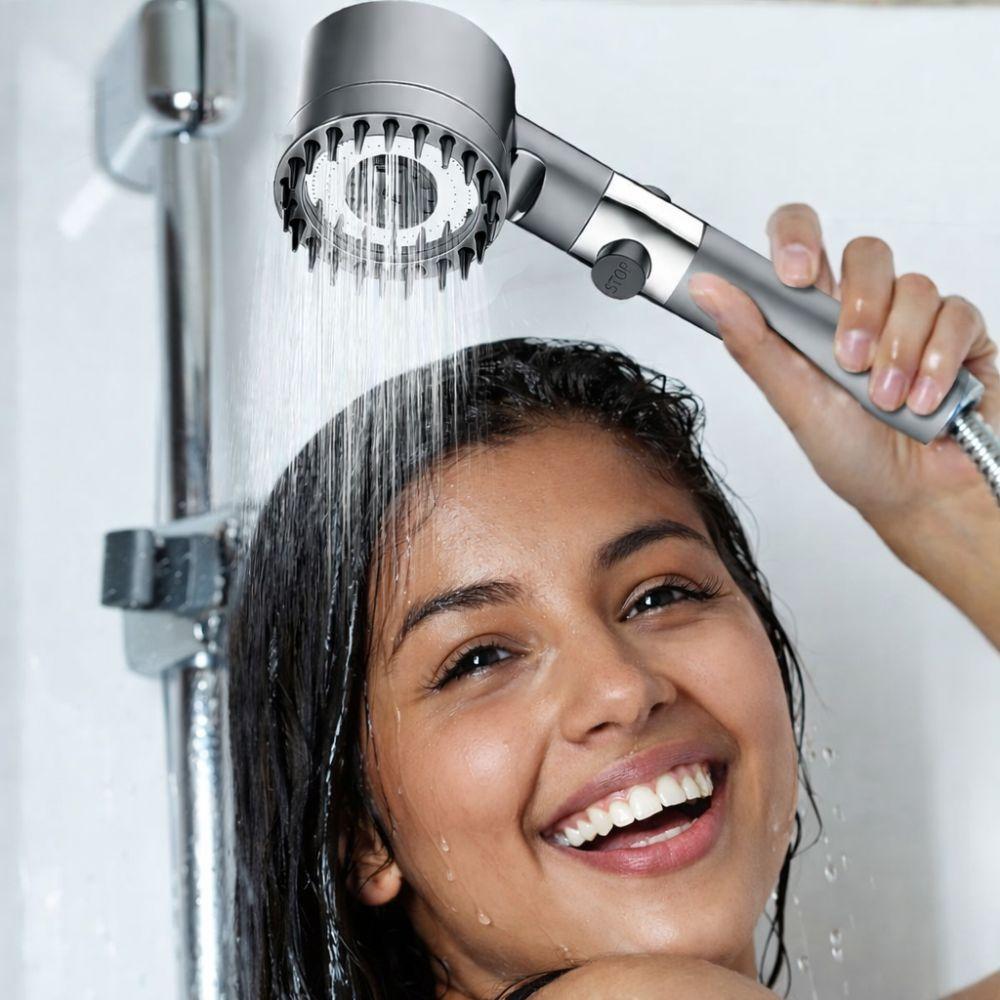  soffione doccia a pioggia con filtro, 3 modalità e bocche in silicone massaggianti - foto 5