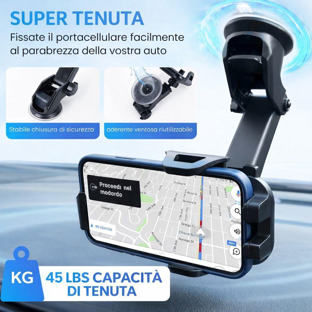  supporto auto universale per smartphone con ventosa e braccio regolabile - foto 3
