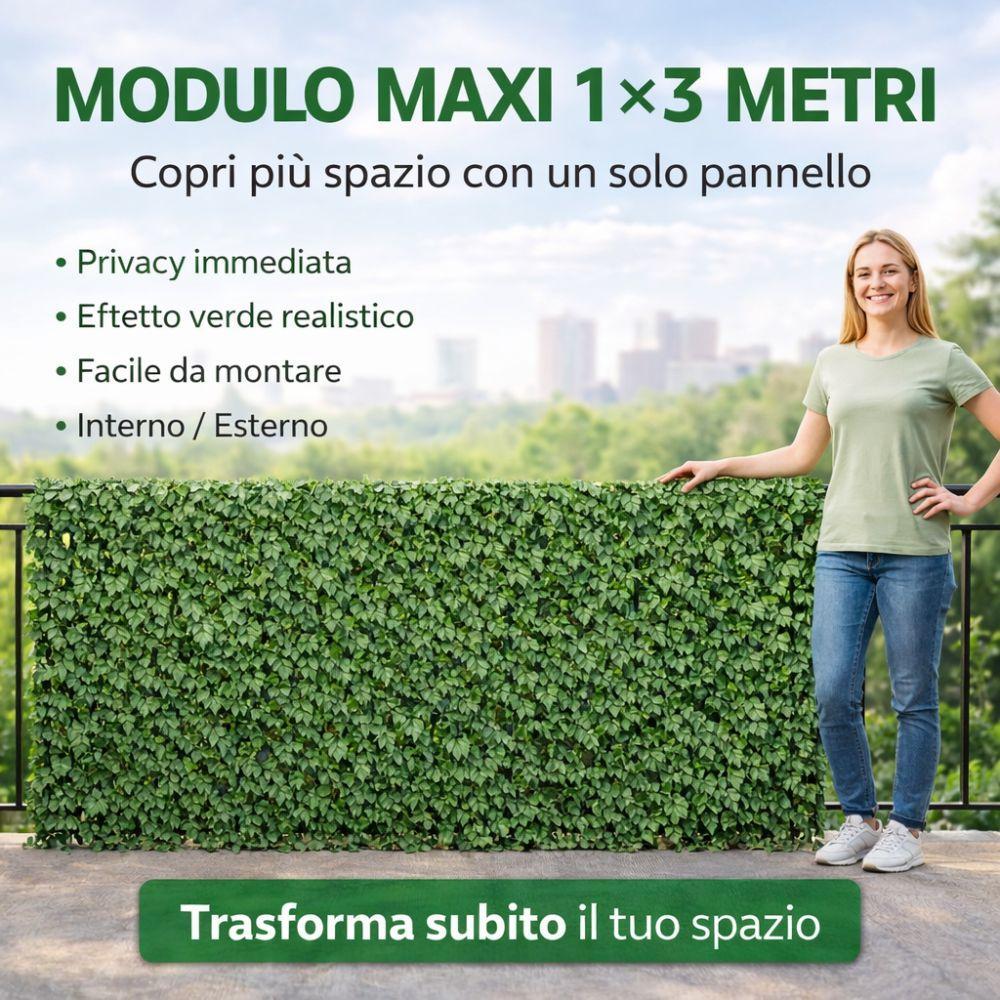  siepe artificiale sempreverde privacy 1x3 metri in modulo singolo come set da 3 e come set da 6 pannelli edera finta per balcone recinzione giardino - foto 2