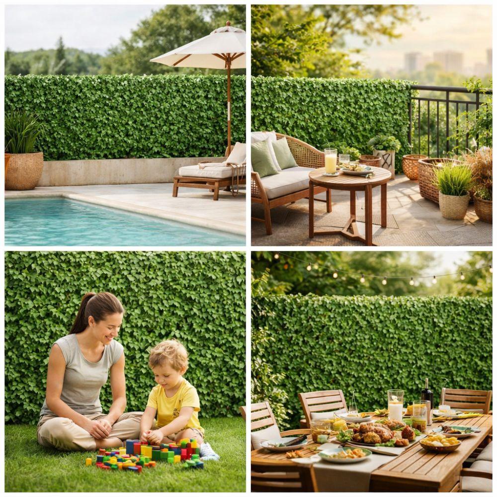  siepe artificiale sempreverde privacy 1x3 metri in modulo singolo come set da 3 e come set da 6 pannelli edera finta per balcone recinzione giardino - foto 6