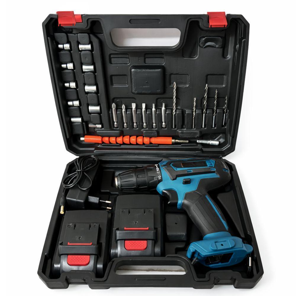  trapano avvitatore con 2 batterie da 24v, accessori inclusi e valigetta - foto 3