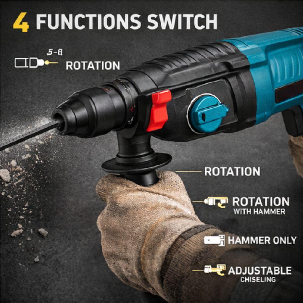  trapano tassellatore a percussione 3200w sds plus 4 funzioni con impugnatura ergonomica - foto 4