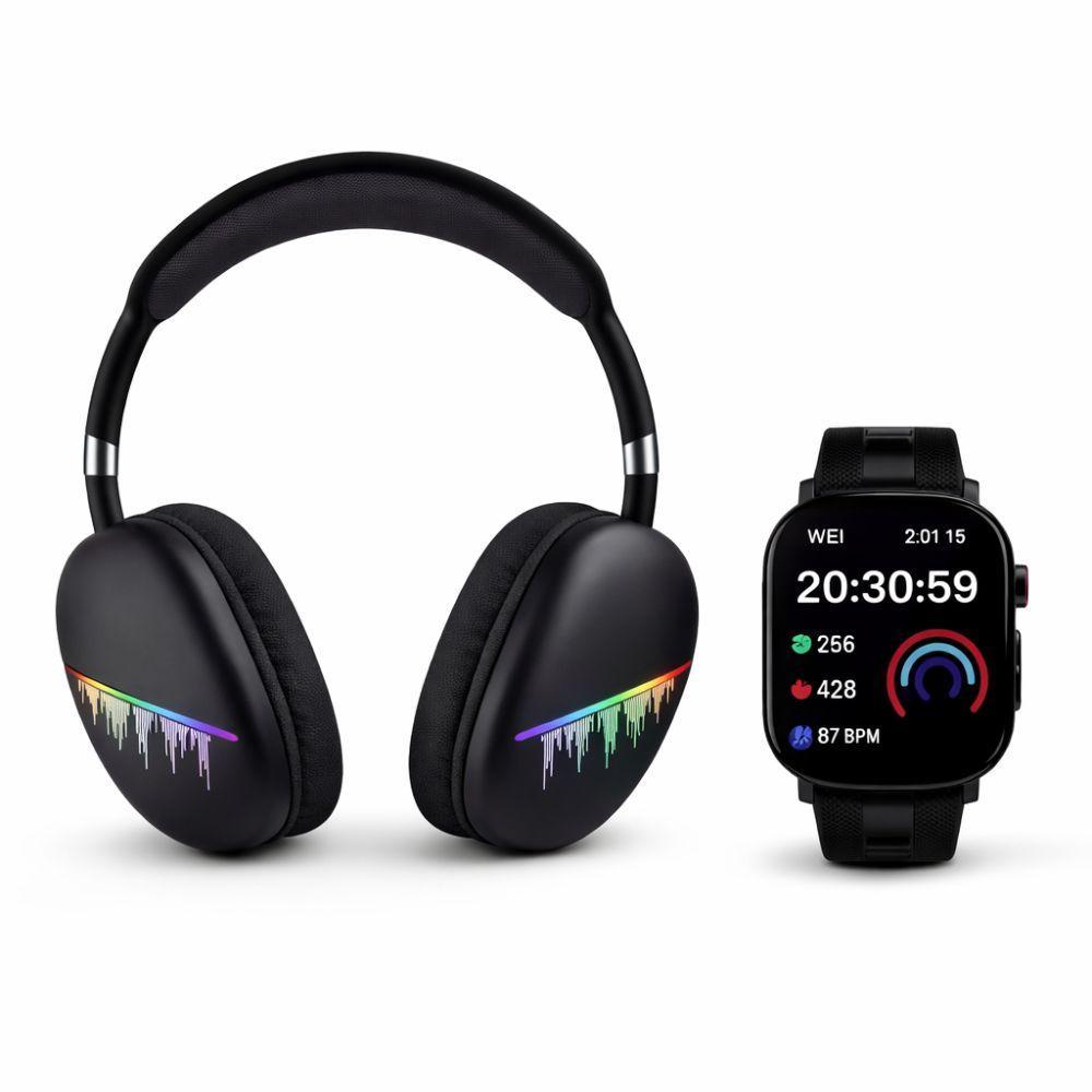  set di cuffie wireless bluetooth e smartwatch con tre cinturini intercambiabili - foto 1