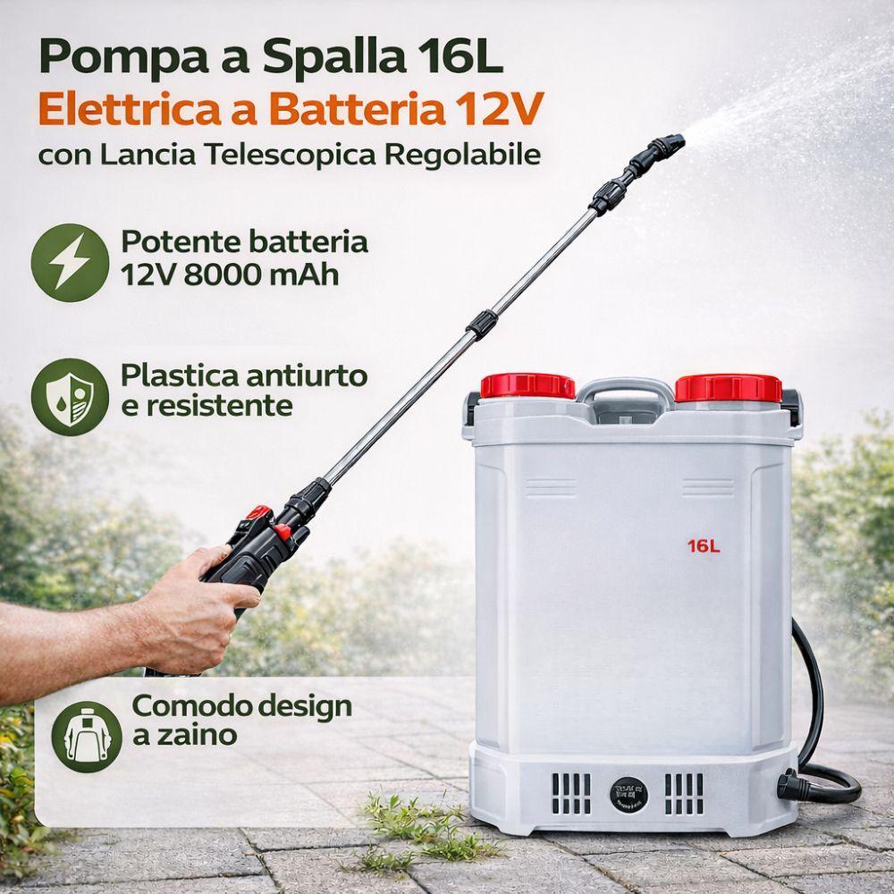  pompa a spalla 16l elettrica a batteria 12v con lancia telescopica regolabile - foto 4