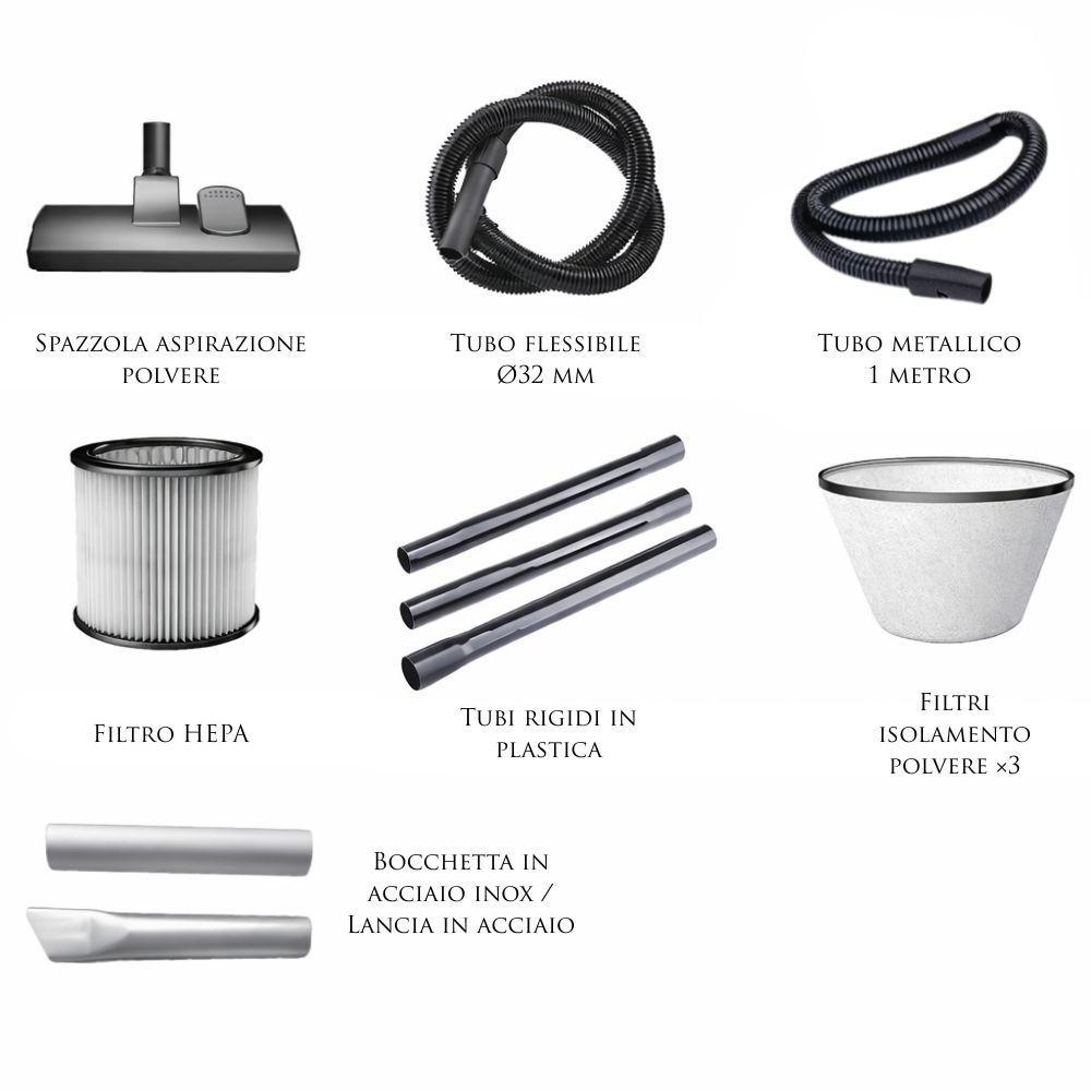  aspiratore 2200w 20l in acciaio inox con filtro hepa e accessori inclusi - foto 4