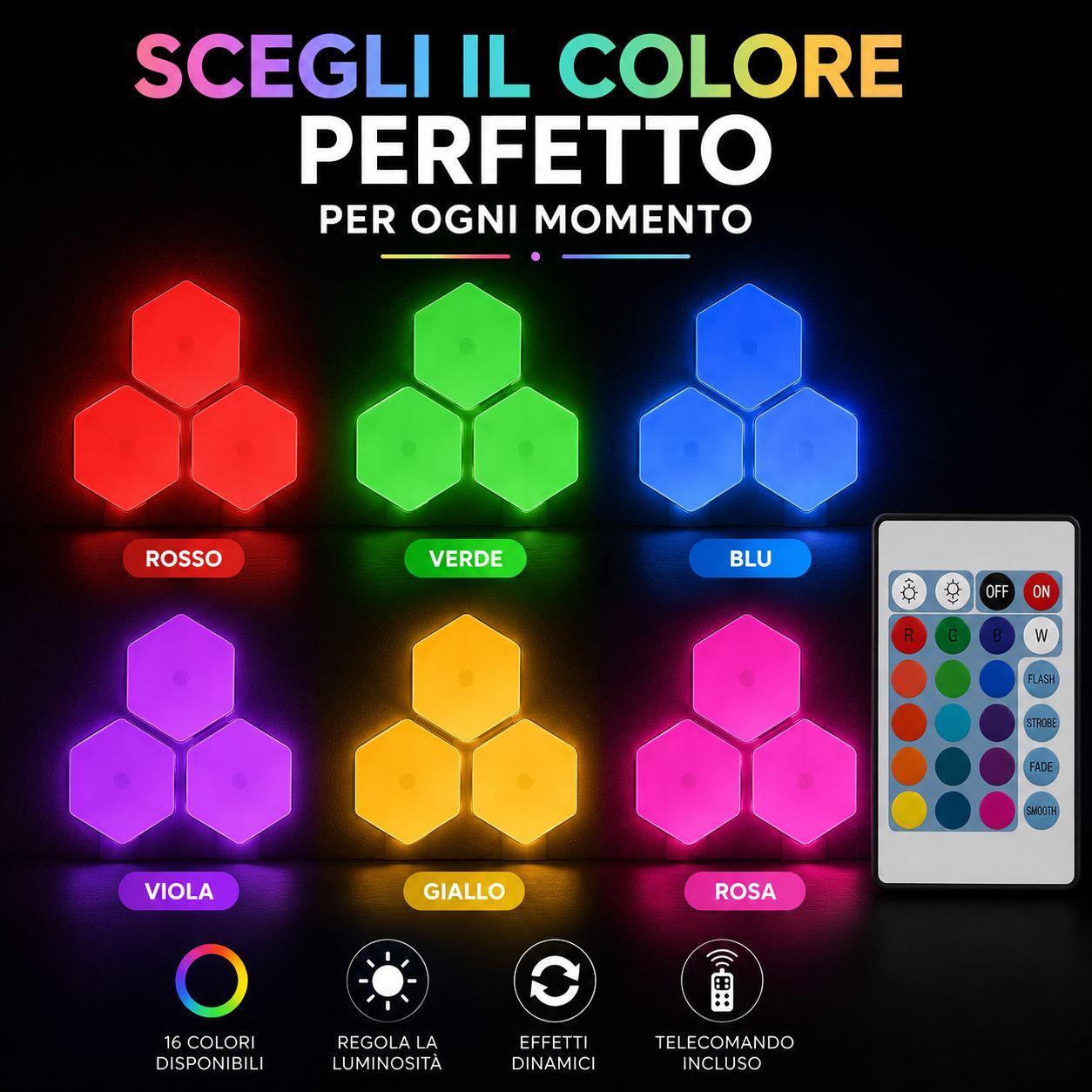 set 3 luci led esagonali rgb con telecomando illuminazione decorativa multicolore - foto 3 set 3 luci led esagonali rgb con telecomando illuminazione decorativa multicolore - foto 3