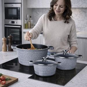 Set 3 casseruole antiaderenti con coperchio 20 cm 24 cm 28 cm