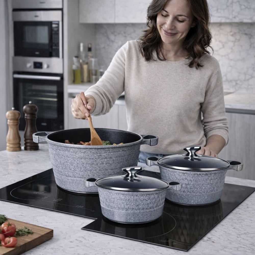  set 3 casseruole antiaderenti con coperchio 20 cm 24 cm 28 cm - foto 2