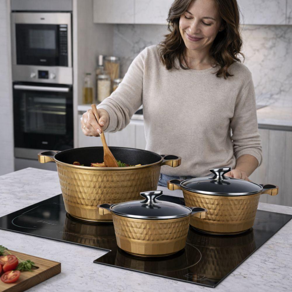  set 3 casseruole antiaderenti con coperchio 20 cm 24 cm 28 cm - foto 3