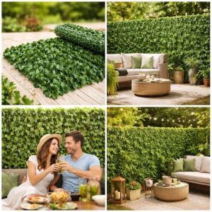 Siepe artificiale sempreverde privacy 1x3 metri, edera finta per balcone recinzione giardino