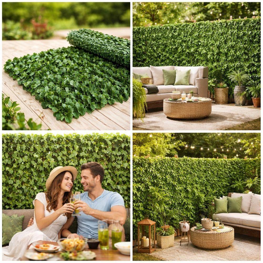  siepe artificiale sempreverde privacy 1x3 metri, edera finta per balcone recinzione giardino - foto 2