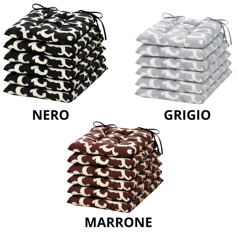 diodor diodor cuscini per sedia con laccetti confezione 6 pezzi - foto 2 Tre pile di cuscini per sedia: varianti Nero, Grigio, Marrone