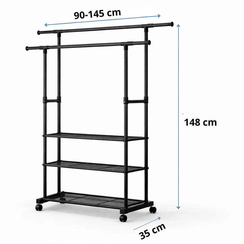  appendiabiti da terra regolabile in acciaio con ripiani e ruote - foto 2