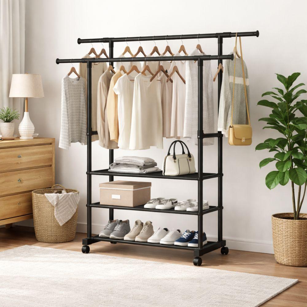  appendiabiti da terra regolabile in acciaio con ripiani e ruote - foto 3