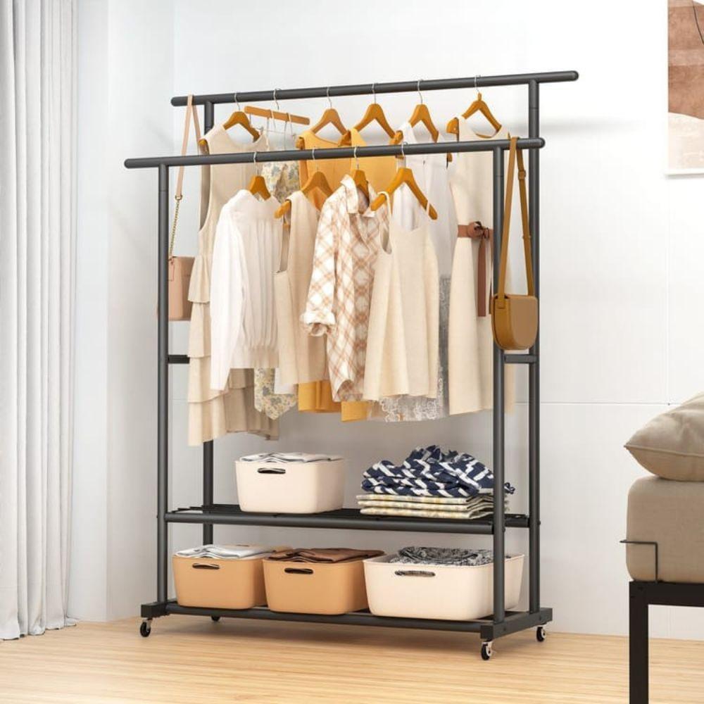  appendiabiti da terra regolabile in acciaio con ripiani e ruote - foto 5