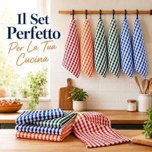 Set 6 strofinacci da cucina in cotone assorbenti multicolore resistenti lavabili