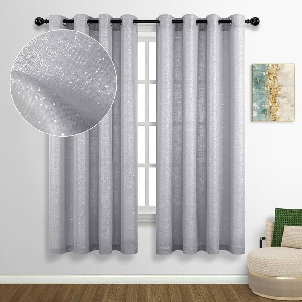  coppia tenda coprente effetto linone brillantinato con anelli - foto 5