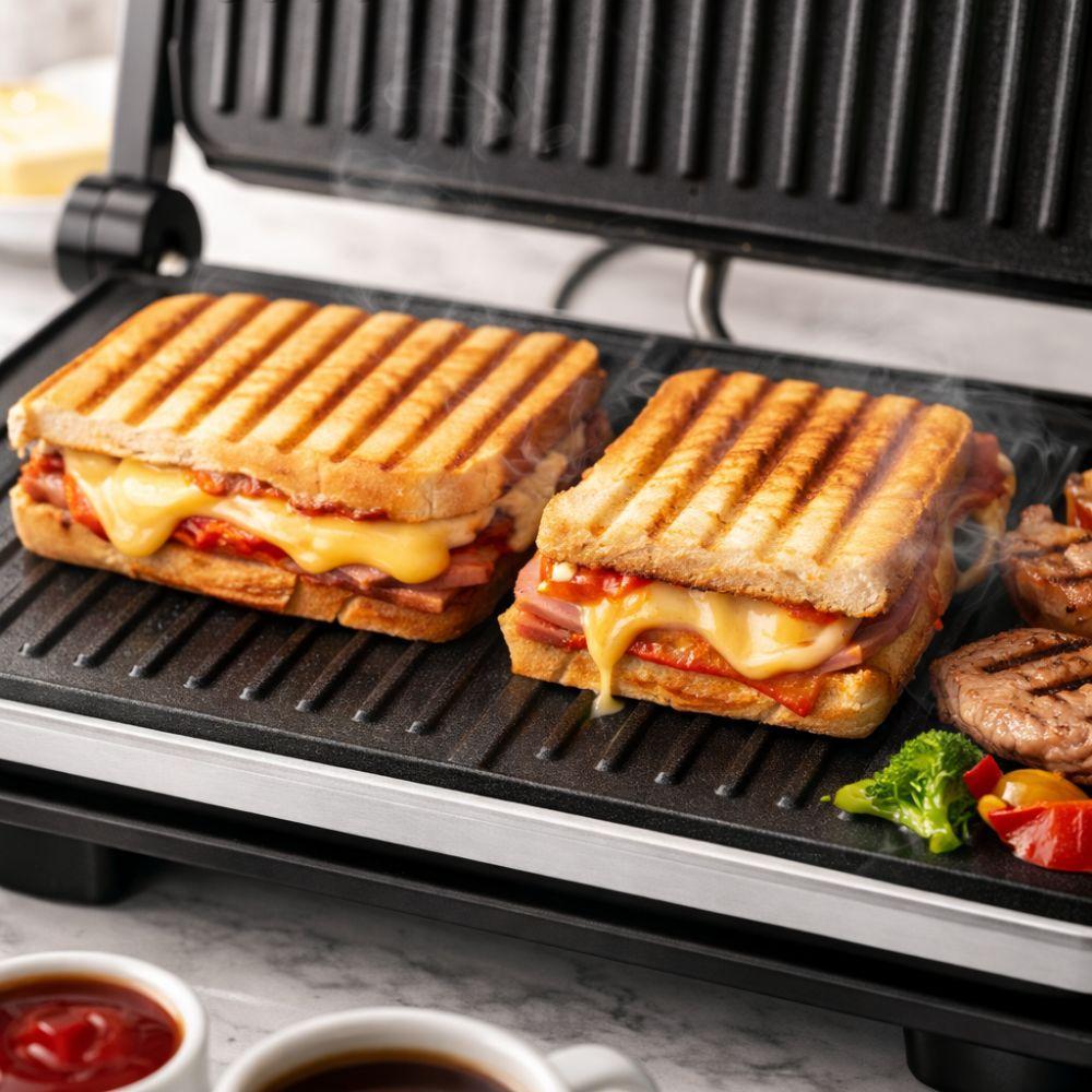  tostiera grill a contatto 800w piastre antiaderenti apertura 105° - foto 4