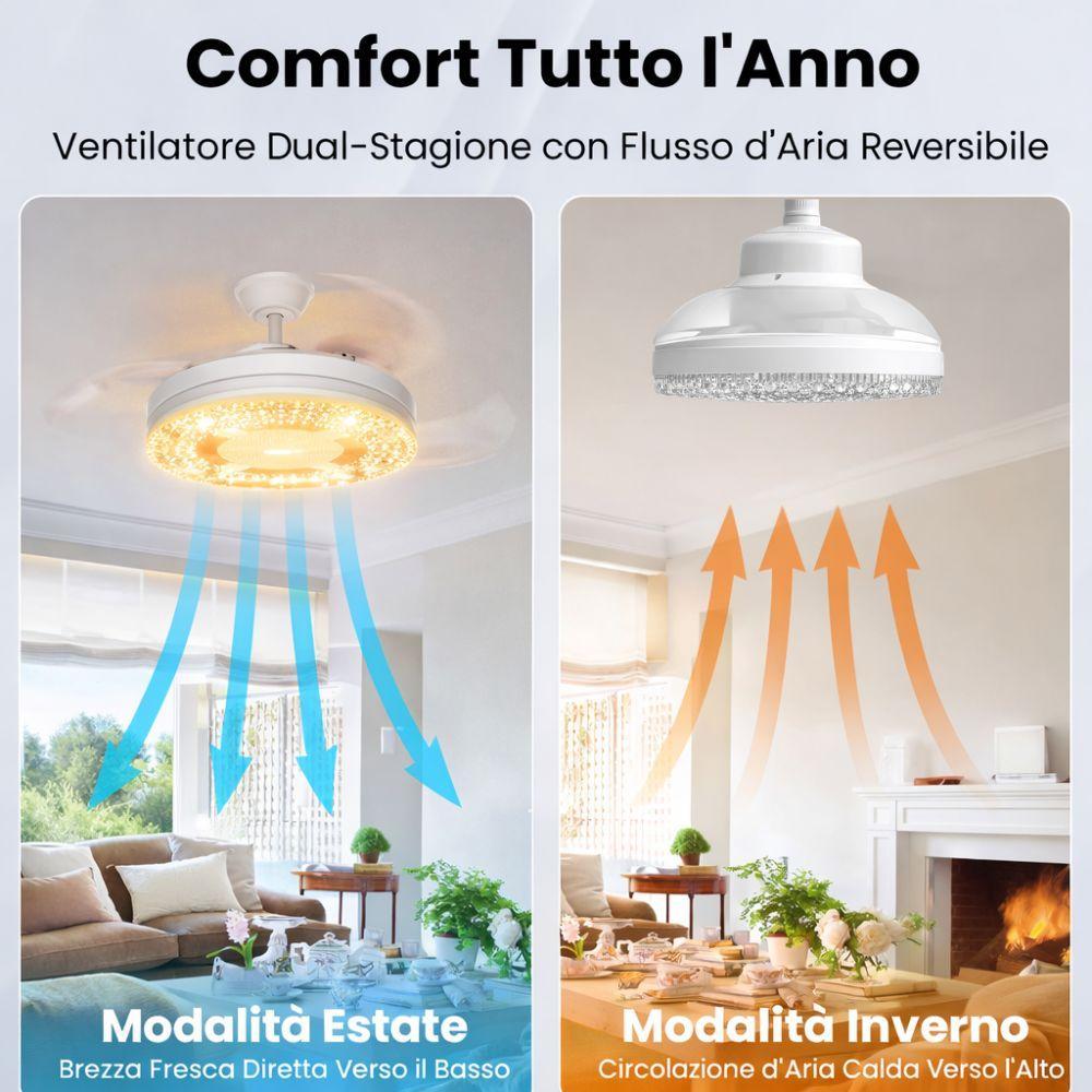 ventilatore da soffitto con luce led integrata e  ventola retrattile 2 in 1 - foto 5