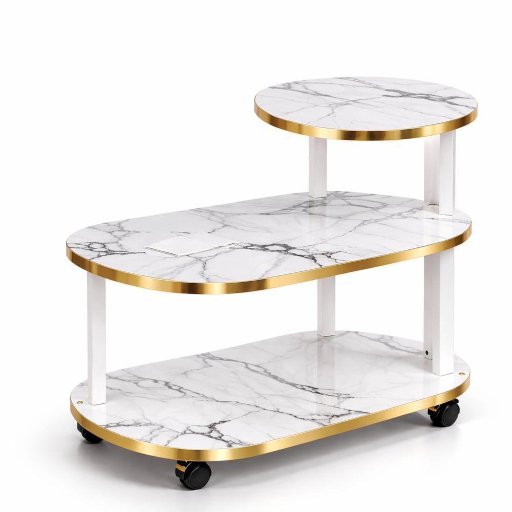  tavolino carrellino multiuso 3 ripiani effetto marmo con ruote - foto 2