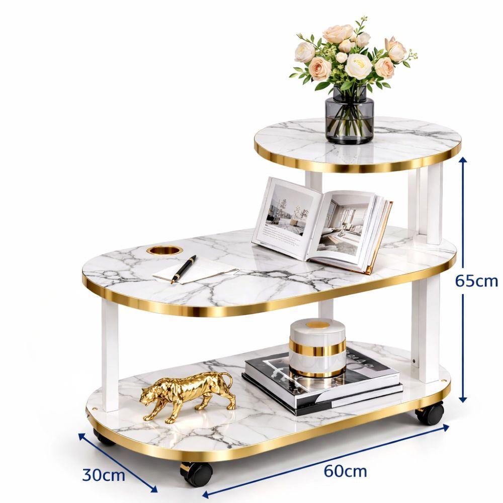  tavolino carrellino multiuso 3 ripiani effetto marmo con ruote - foto 4