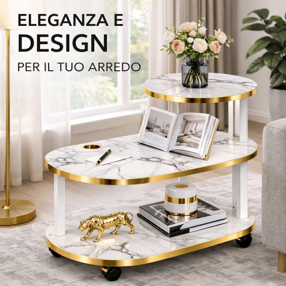  tavolino carrellino multiuso 3 ripiani effetto marmo con ruote - foto 5