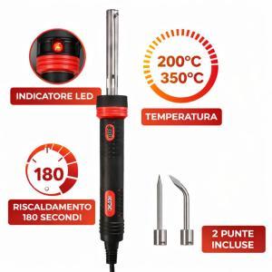 Saldatore elettrico per stagno con led e 2 punte incluse
