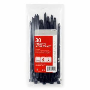 30 fascette autobloccanti nere 250 mm, resistenti in nylon