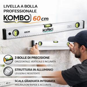 Livella a bolla professionale kombo 60 cm in alluminio con 3 bolle di precisione