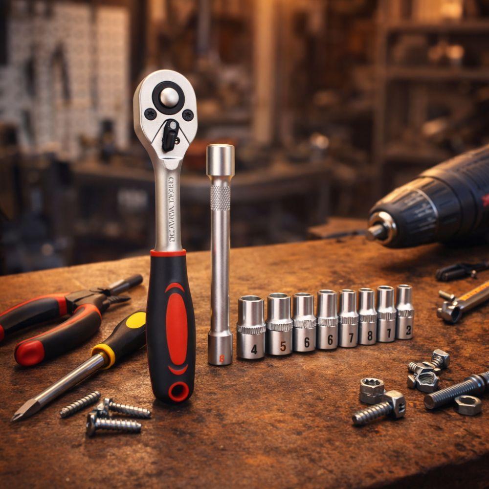  set chiavi a cricchetto reversibile 1/4 72 denti con 10 bussole e prolunga - foto 3