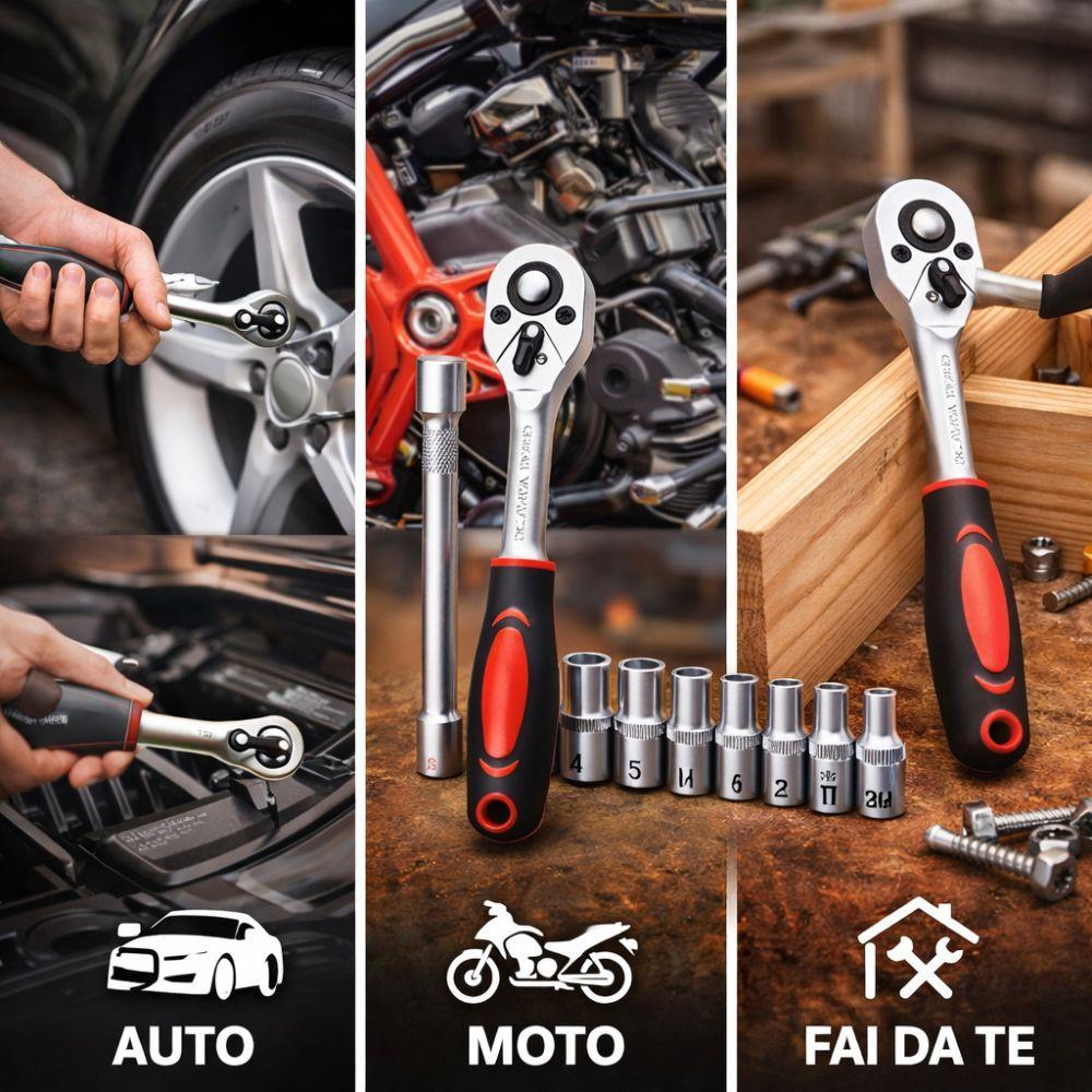  set chiavi a cricchetto reversibile 1/4 72 denti con 10 bussole e prolunga - foto 4