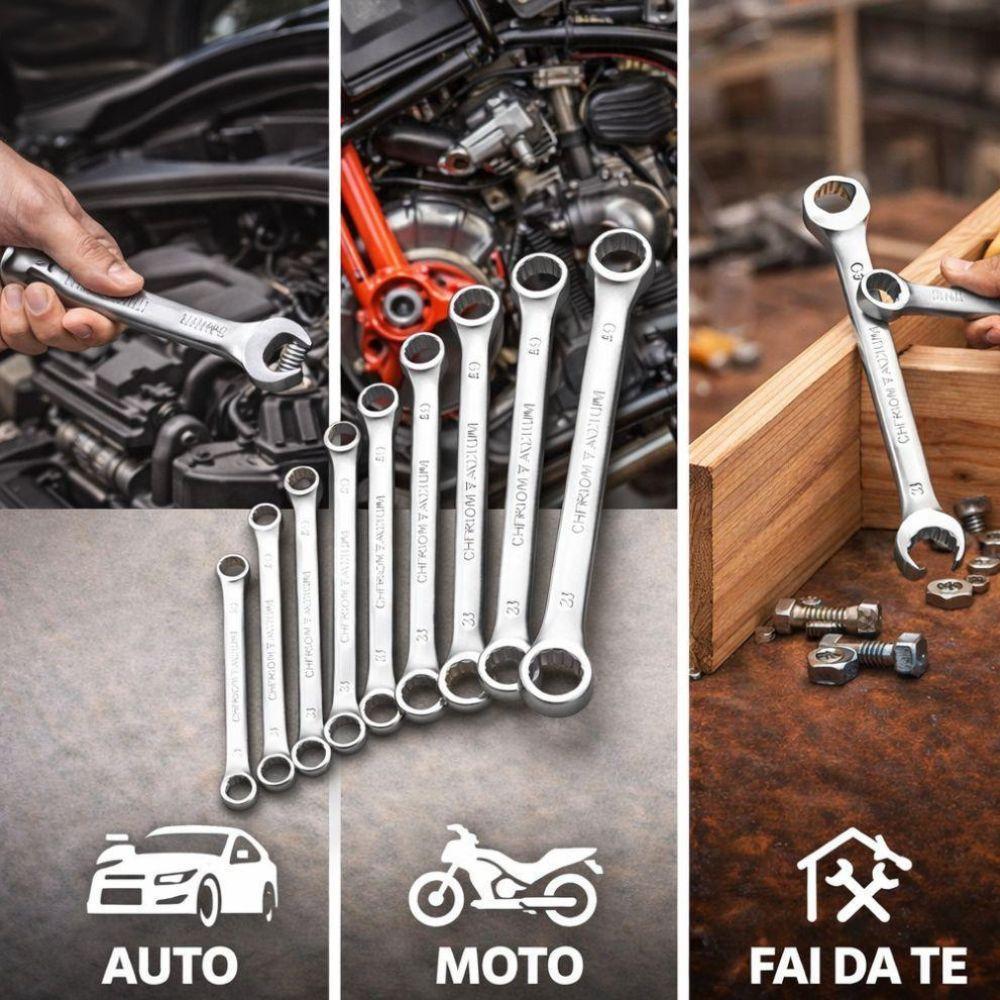  set 8 chiavi spaccate combinate 6x7–20x22 mm in acciaio con supporto in plastica - foto 4