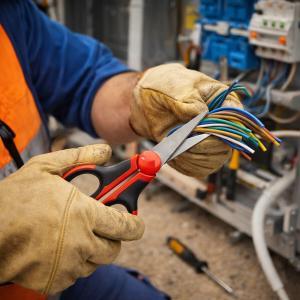 Forbici da elettricista con lama curva in acciaio da 15 cm e tasca in stoffa per supporto da cinta