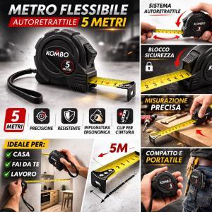 Metro flessibile autorientrante 5 metri  con clip e laccio