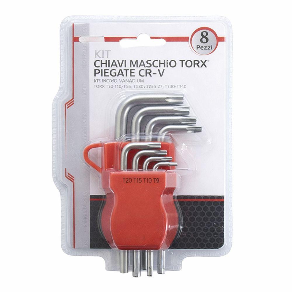  set 8 chiavi maschio torx piegate cr-v in cromo vanadium con supporto - foto 5