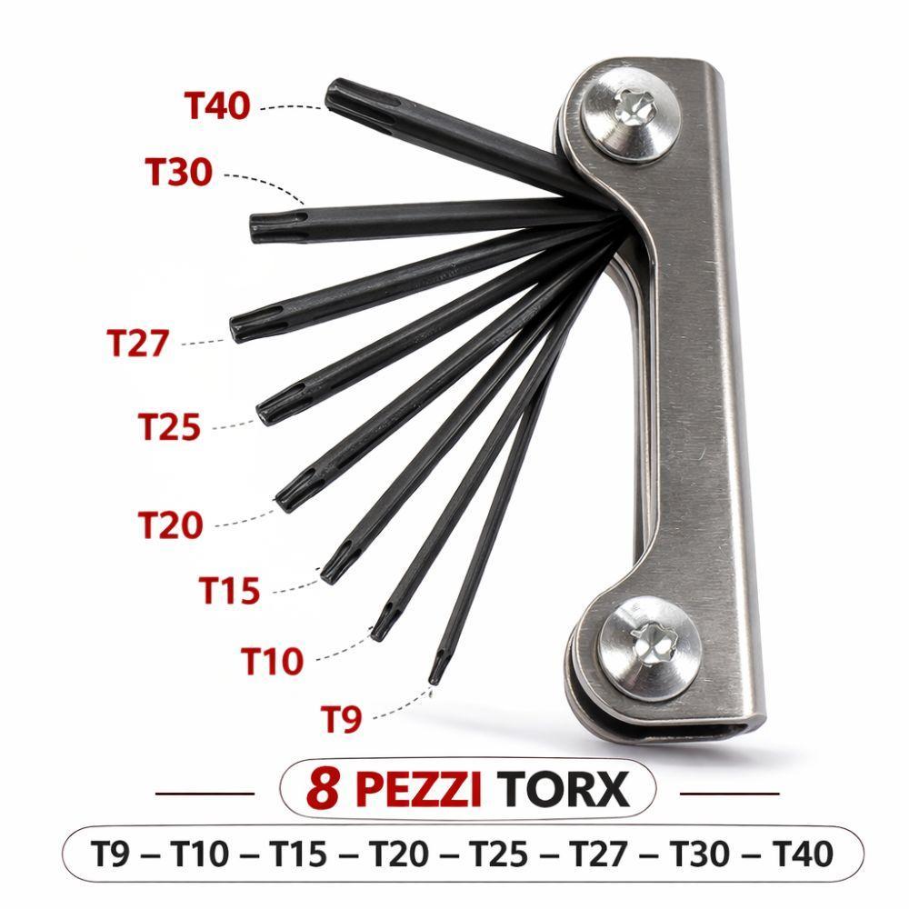  set chiavi esagonali torx pieghevoli 8 pezzi t9–t40 in acciaio - foto 1