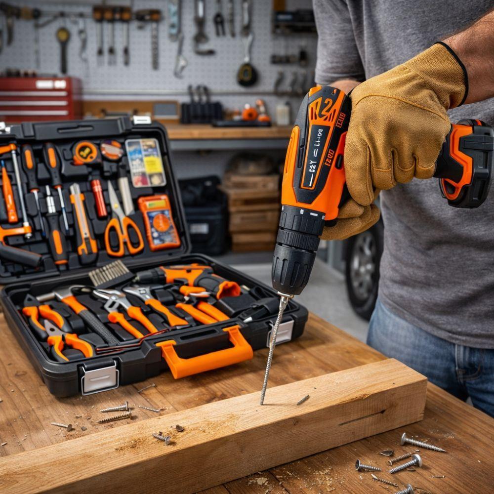  valigia attrezzi da 57 pezzi con trapano avvitatore 12v e accessori inclusi - foto 2