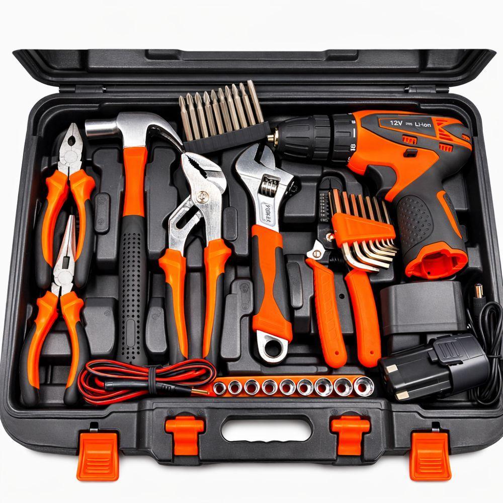  valigia attrezzi da 57 pezzi con trapano avvitatore 12v e accessori inclusi - foto 4