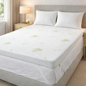 Topper materasso matrimoniale in aloe vera con elastici, 160x190 cm spessore 5 cm